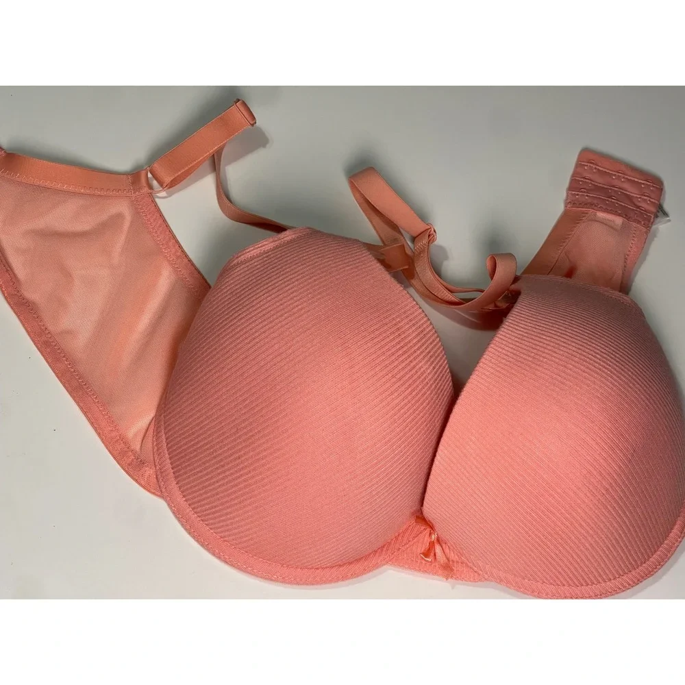 Adrienne Vittadini Studio Ribbed Underwire Bra Peach Coral 38D 3706-16